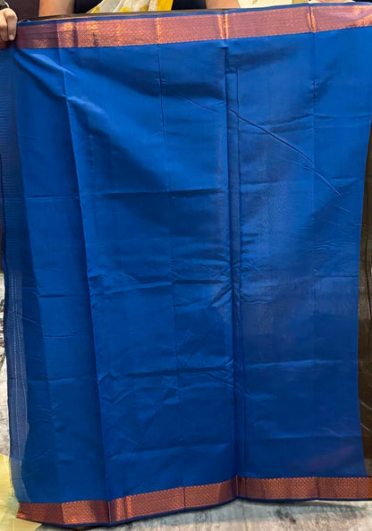Olive Green and Royal Blue Kuppadam Pattu Saree with Wave Zari Weave