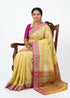 Pale Yellow Handloom Pochampally Ikat Cotton Saree - pochampallysarees.com