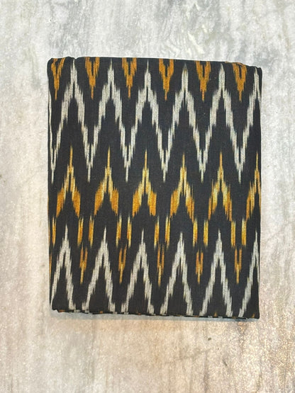 POCHAMPALLY IKKAT COTTON BLACK WITH YELLOW COLOR DRESS MATERIAL -C19