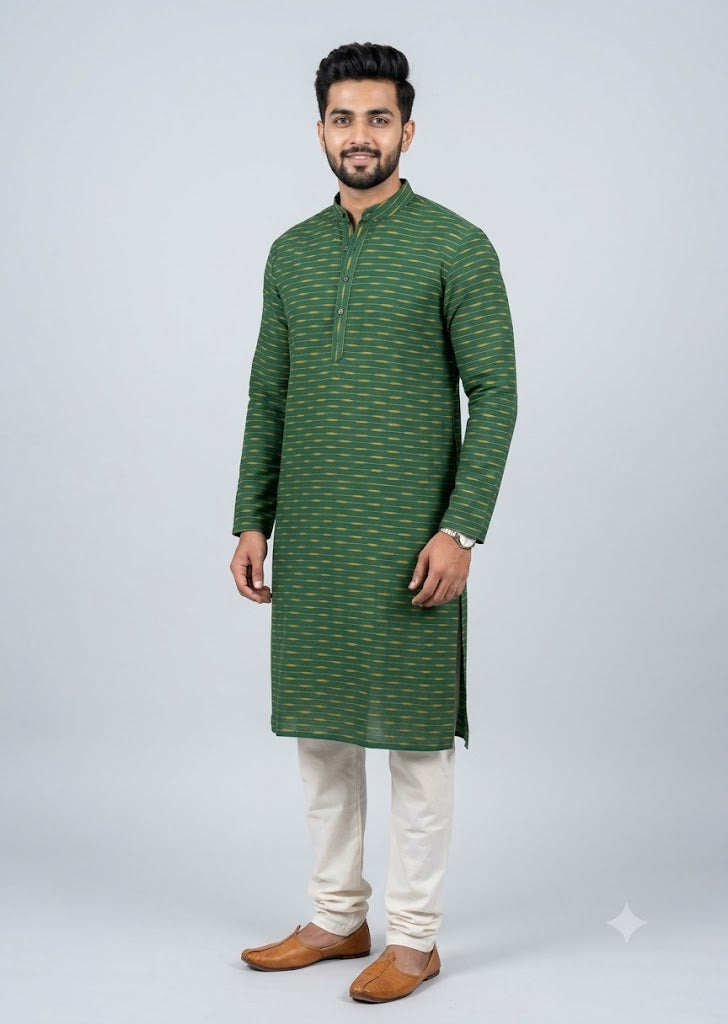 Handloom Bottle Green Pochampally Ikat Cotton Fabric