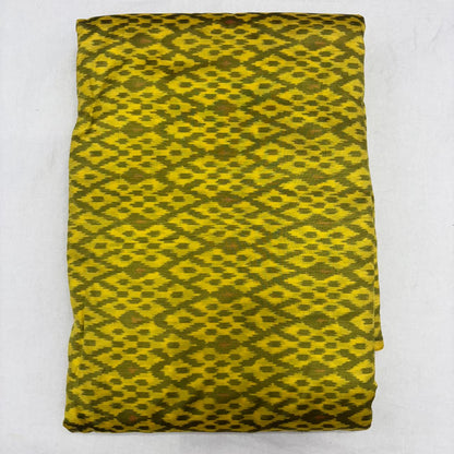 Pure Silk Handwoven Ikat Fabric with Silk Mark Certification – Earthy Olive Green with Mustard &amp; Amber Rust Motifs