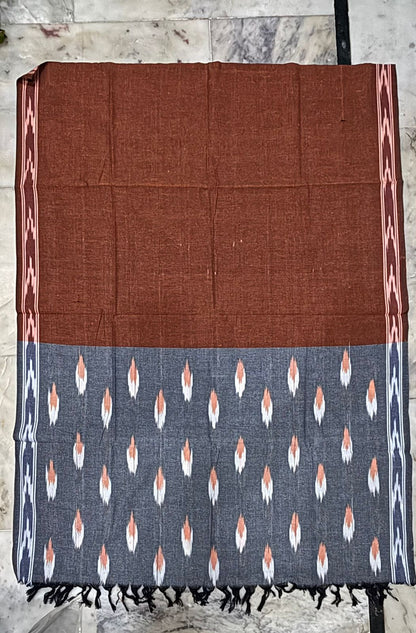 Handloom Ikat Grey and Terracotta Unstitched Suit Set