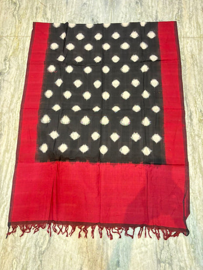 POCHAMPALLY IKKAT DOUBLE IKKAT BLACK WITH RED COLOR DRESS MATERIAL-D01