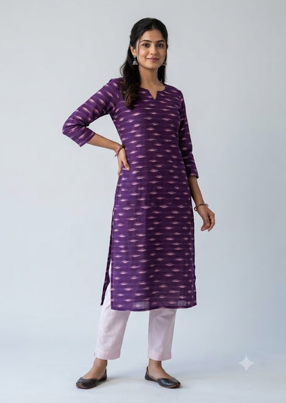 Purple Pochampally Ikat Cotton Fabric – Handwoven Material