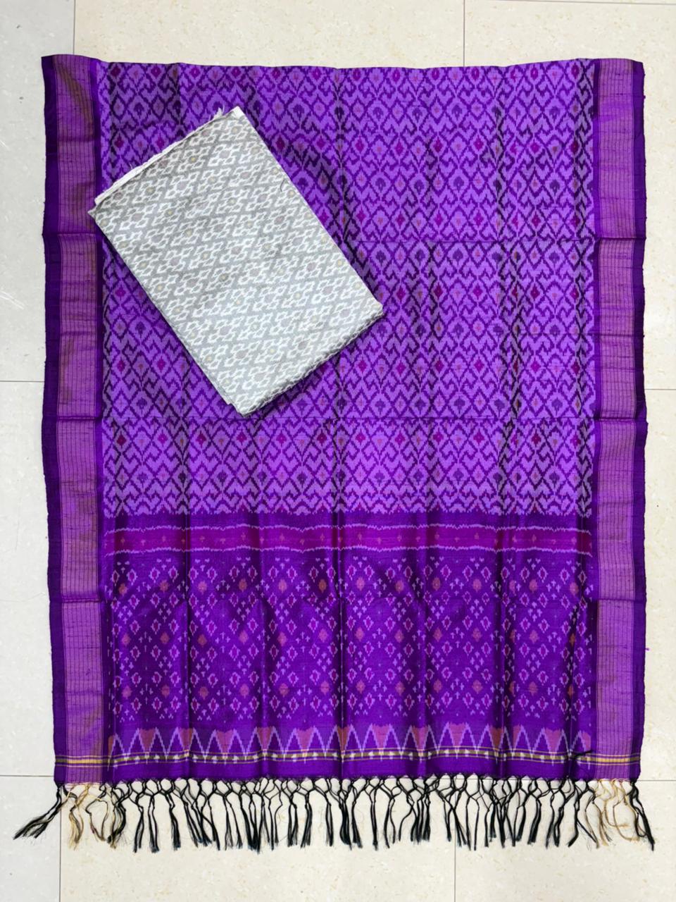 Latest Ikkat Silk Dress Material: Purple &amp; Cream Pochampally Salwar Suit