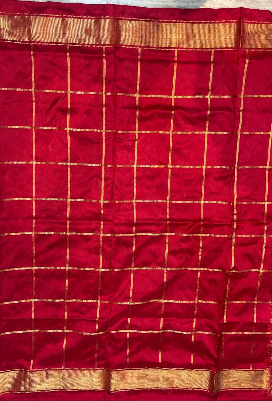 Crimson Red Pure Silk Patola Saree with Royal Zari Border &amp; Traditional Ikat Weave
