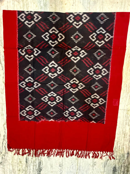 POCHAMPALLY IKAT COTTON BLACK WITH RED COLOR DRESS MATERIAL - C9