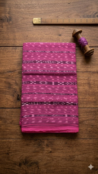 Premium Pink Sambalpuri Ikat Unstitched Handloom Fabric - pochampallysarees.com