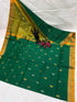 Dark Green and Olive Mustard Uppada Pattu Silk Saree with Gold and Silver Zari Buttas - pochampallysarees.com