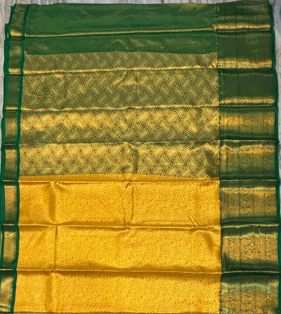 Dharmavaram Pattu Silk Saree – Mustard Yellow &amp; Green