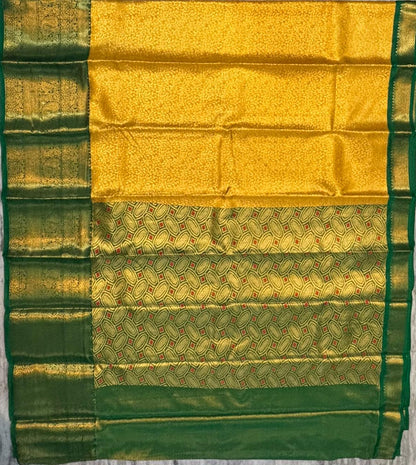 Dharmavaram Pattu Silk Saree – Mustard Yellow &amp; Green