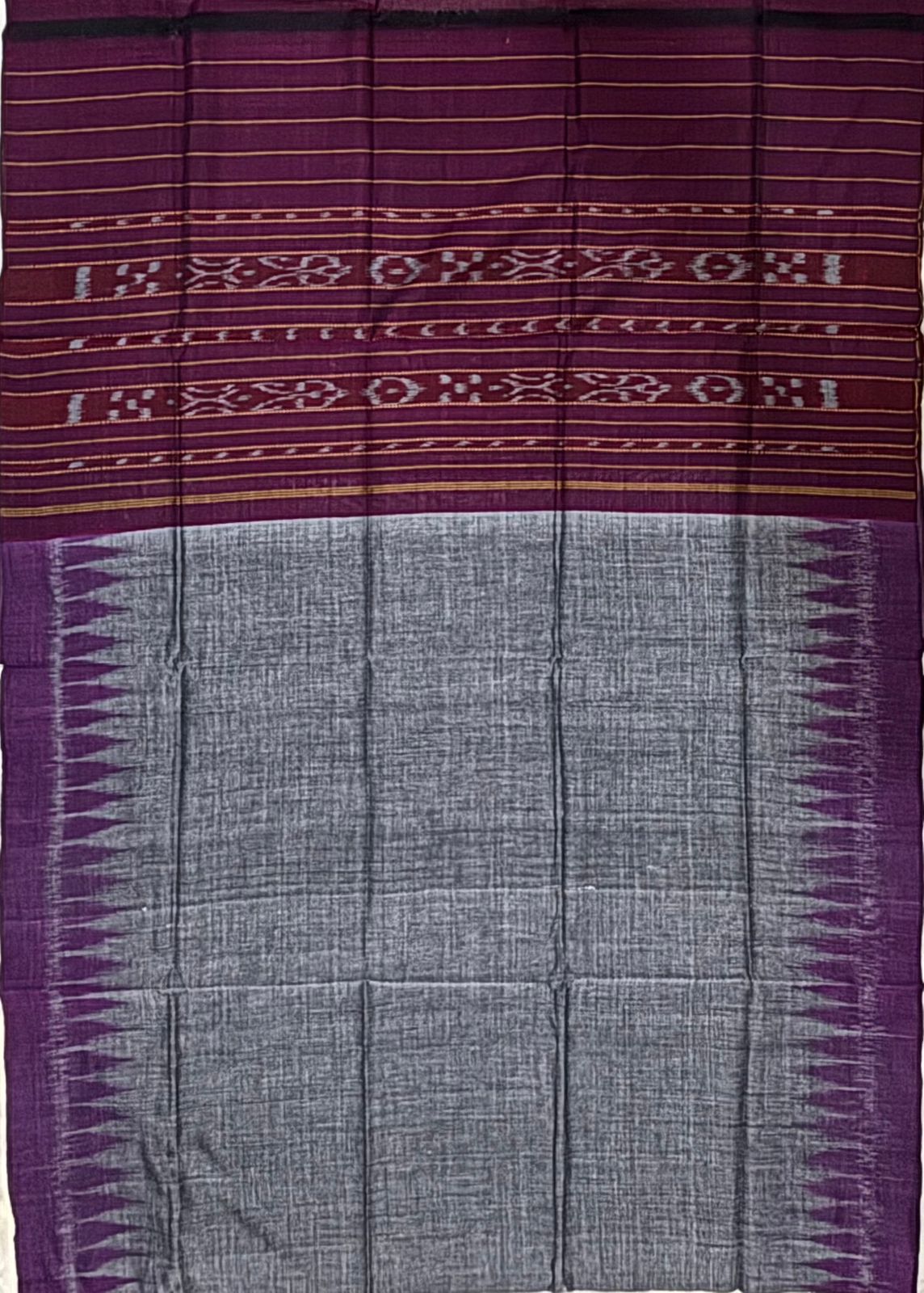 Unstitched Purple &amp; Grey Ikat Cotton Suit Material