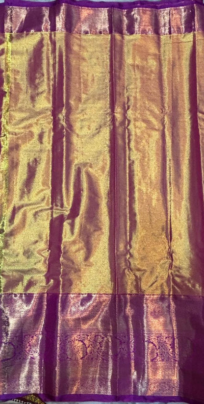 Dharmavaram Pattu Silk Saree Light Green With Purple Saree