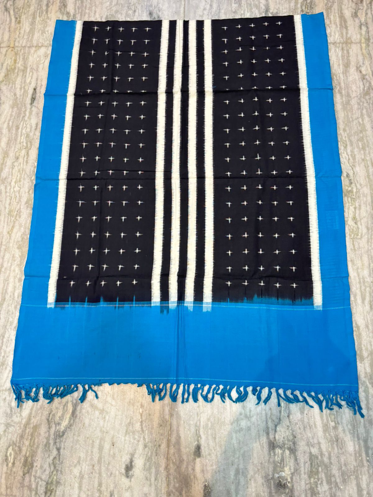 POCHAMPAALLY IKAT COTTON BLACK WITH BLUE COLOR DRESS MATERIAL -C34