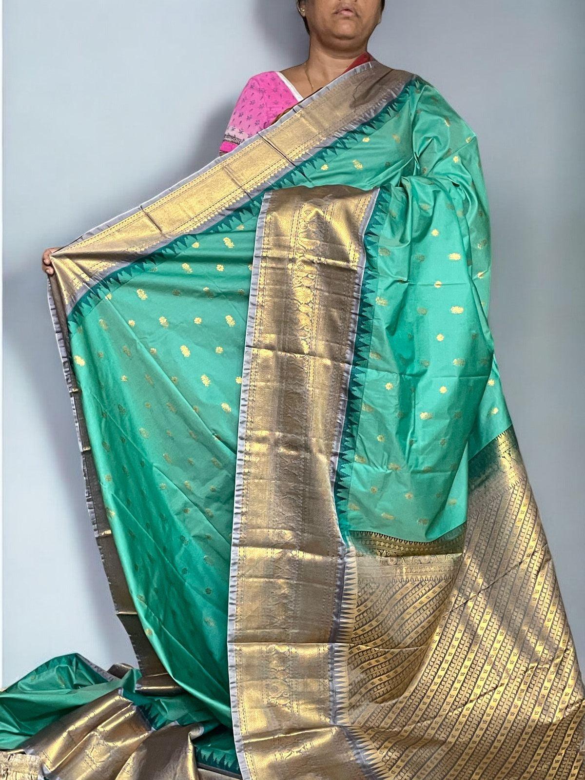 Pure Gadwal Silk Saree Seagreen