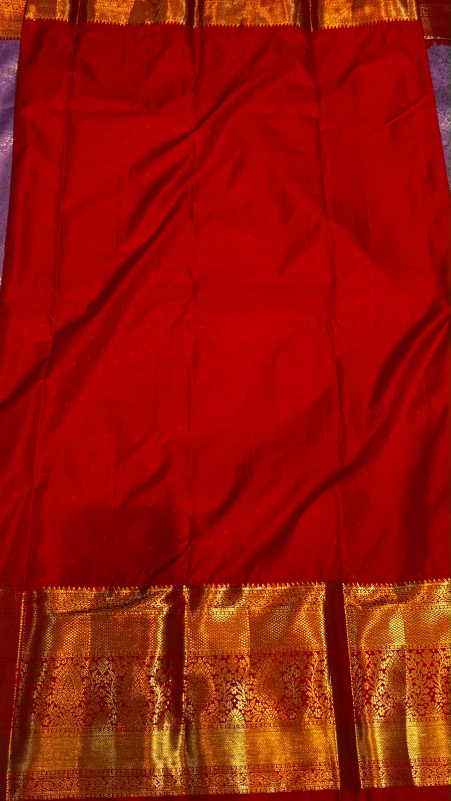 Beautiful Traditional Semi Dharmavaram Silk Saree in Lavender &amp; Red