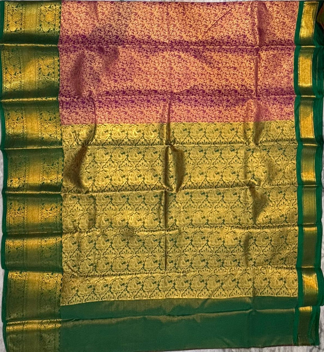 Dharmavaram Pattu Silk Saree in Red With Green