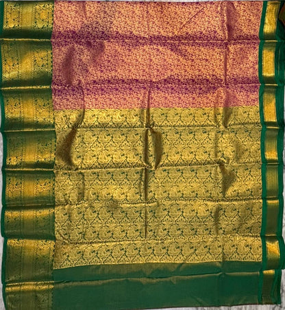 Dharmavaram Pattu Silk Saree in Red With Green