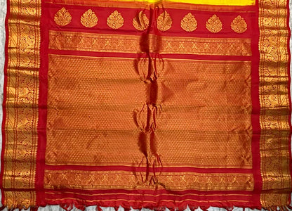 Pure Yellow &amp; Red Gadwal Silk Saree | Silk Mark Certified-g113