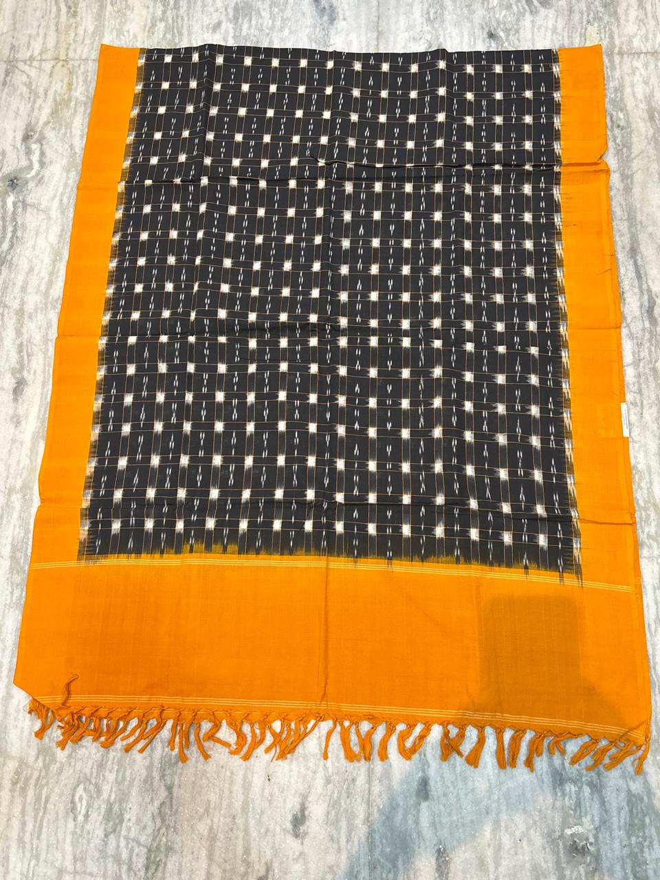 POCHAMPALLY IKKAT BLACK WITH YELLOW COLOR DRESS MATERIAL -C37
