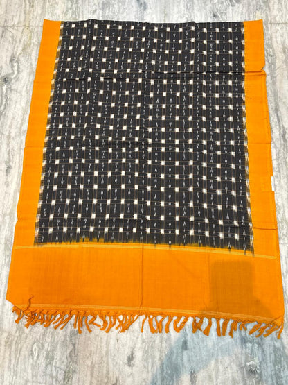 POCHAMPALLY IKKAT BLACK WITH YELLOW COLOR DRESS MATERIAL -C37