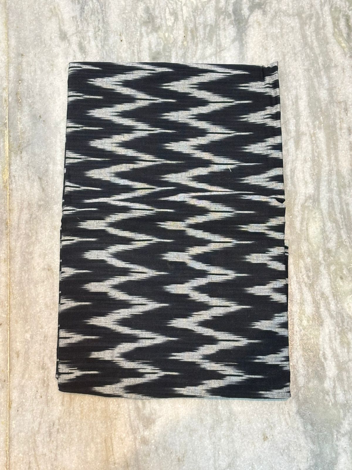 DOUBLE IKKAT COTTON WHITE WITH BLACK COLOR DRESS MATERIAL - C78