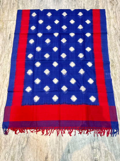 DOUBLE IKAT COTTON BLUE WITH RED COLOR DRESS MATERIAL -C49