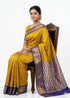 Mustard Yellow Silk Saree with Contrasting Royal Blue & Gold Zari Pallu - pochampallysarees.com