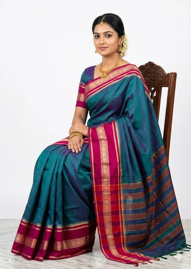 NARAYANPET SAREE RAMA GREEN COLOR - pochampallysarees.com