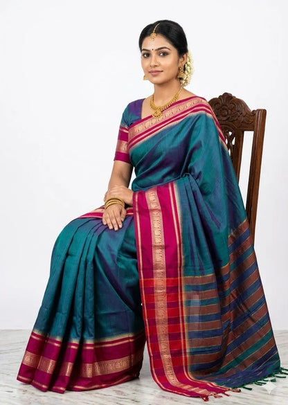 NARAYANPET SAREE RAMA GREEN COLOR - pochampallysarees.com
