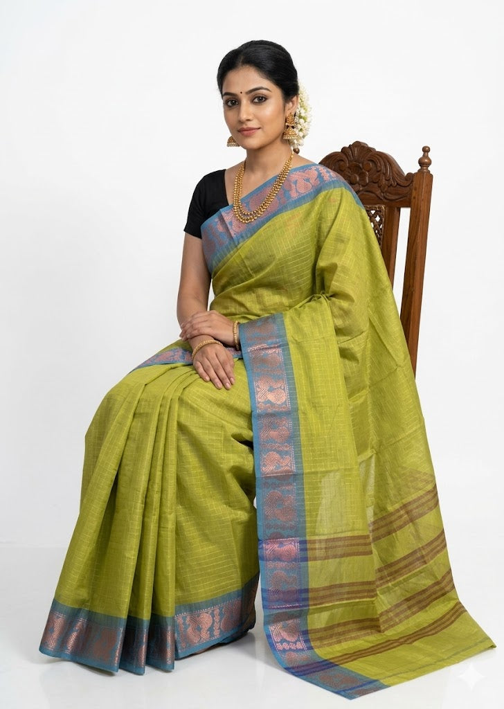 NARAYANPET COTTON SARI OLIVE GREEN