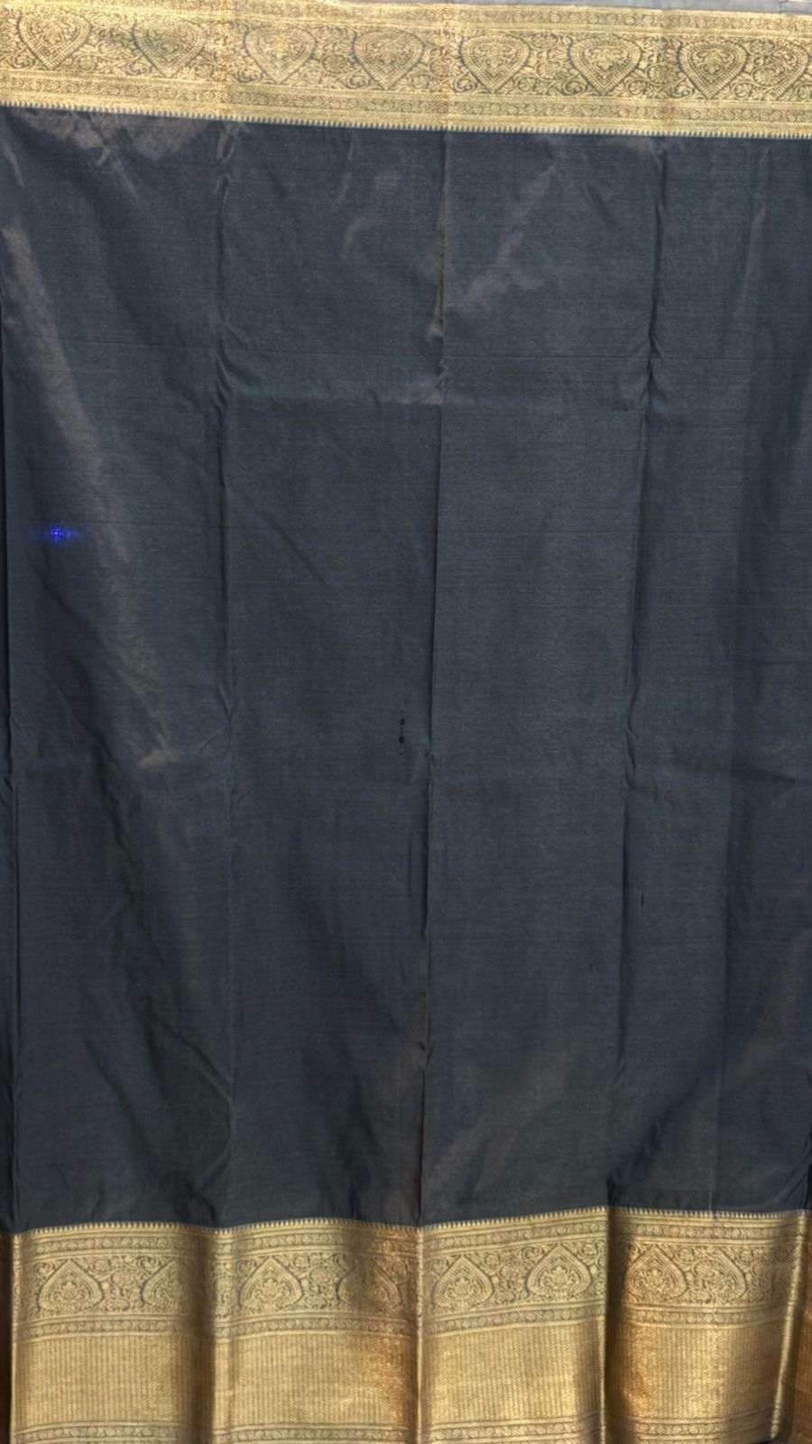 Authentic Charcoal Grey Dharmavaram Silk Saree with Heavy Gold Zari Border