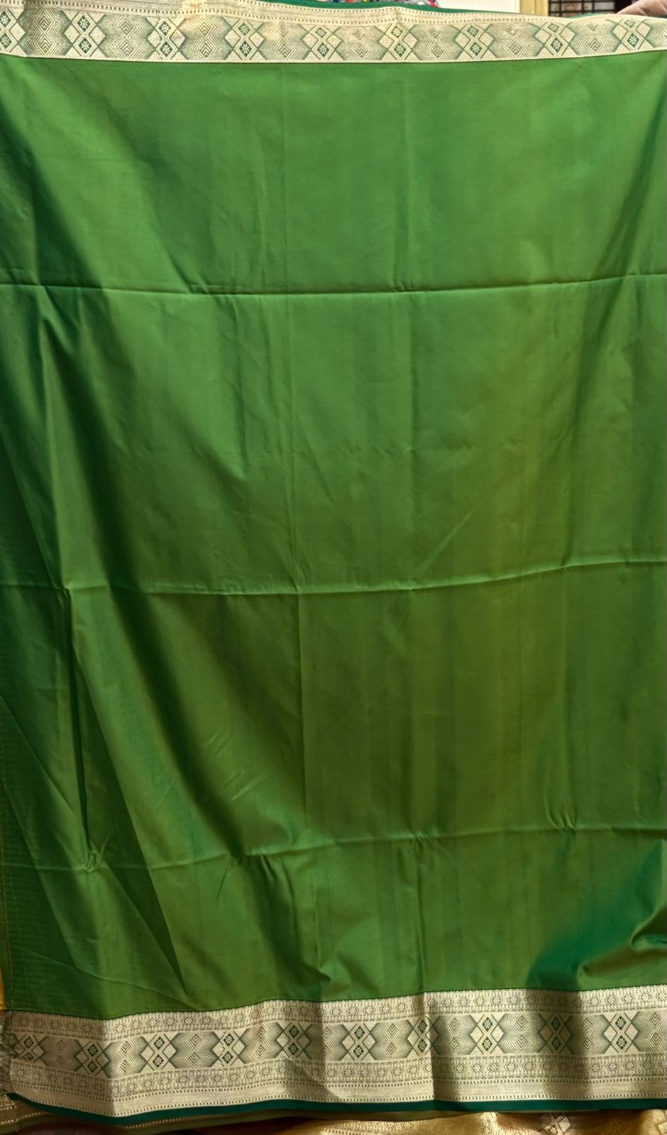 Vibrant Mango Yellow Dharmavaram Pattu Saree with Emerald Green Brocade Border