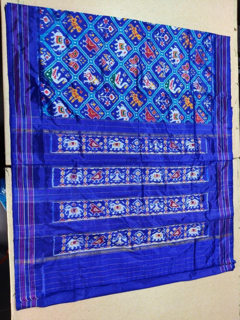 Royal Blue Pure Silk Ikkat Patola Saree with Traditional Animal Motifs