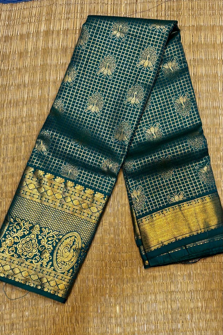 Semi Dharmavaram Silk Saree in Emerald Green with Antique Gold Zari