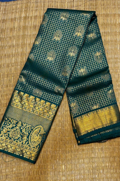 Semi Dharmavaram Silk Saree in Emerald Green with Antique Gold Zari
