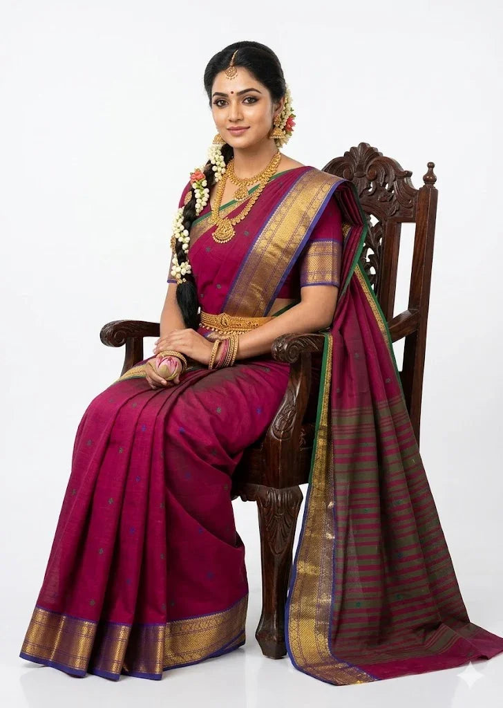 Buy Pure Narayanpet Cotton Butti Saree in Magenta Online - pochampallysarees.com