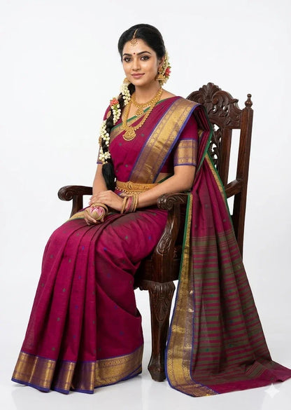 Buy Pure Narayanpet Cotton Butti Saree in Magenta Online - pochampallysarees.com