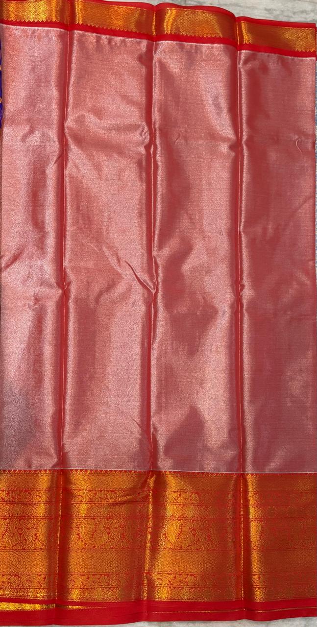 Dharmavaram Pattu Silk Saree in Light Blue With Red