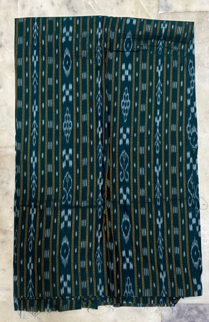 Premium Dark Green &amp; Grey Ikat Cotton Unstitched Suit Material