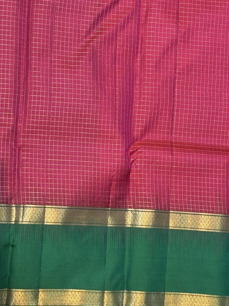 Pink &amp; Green Kanchi Silk Saree with Emerald Green Blouse