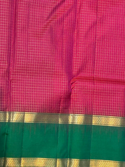 Pink &amp; Green Kanchi Silk Saree with Emerald Green Blouse