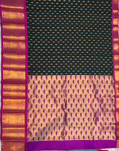 Elegant Black and Magenta Silk Saree with Rich Zari Work