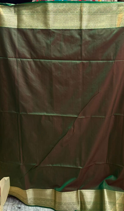 Radiant Rani Pink Dharmavaram Pattu Saree with Contrast Green Zari Border