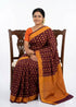 Authentic Handwoven Maroon and Orange Pure Ikat Cotton Saree - pochampallysarees.com