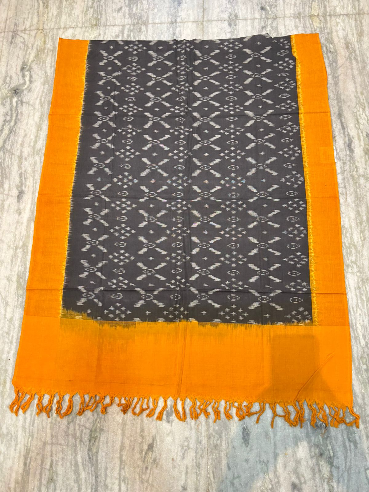POCHAMPALLY IKKAT COTTON BLACK WITH YELLOW COLOR DRESS MATERIAL -C19