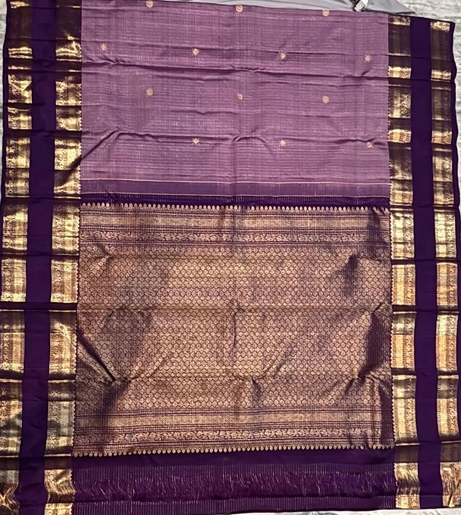 Original Kanchipuram Pattu Lavender &amp; Deep Purple Saree - pochampallysarees.com