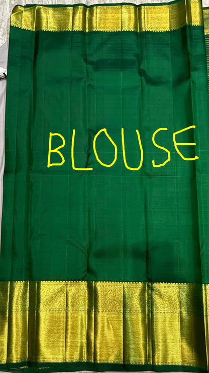 Original Kanchipuram Pattu Green Checks Saree - pochampallysarees.com