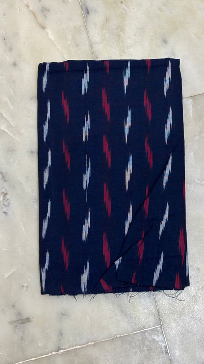Pure Handloom Ikat Navy Blue and Coral Red Unstitched Suit Set