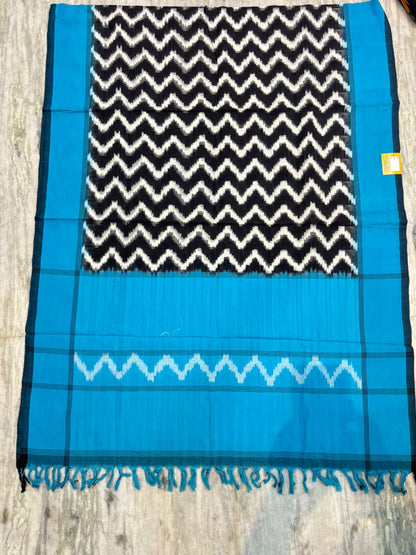 POCHAMPALLY DOUBLE IKKAT COTTON TOP BLACK PANT BLUE DUPATTA BLACK SUITE -C14